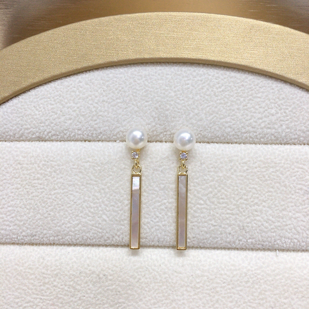 WT-MPE176 High Quality Trendy Gold and Silver Color Round Mother Of Pearl Long Pendants Earrings For Girls Party Jewelry