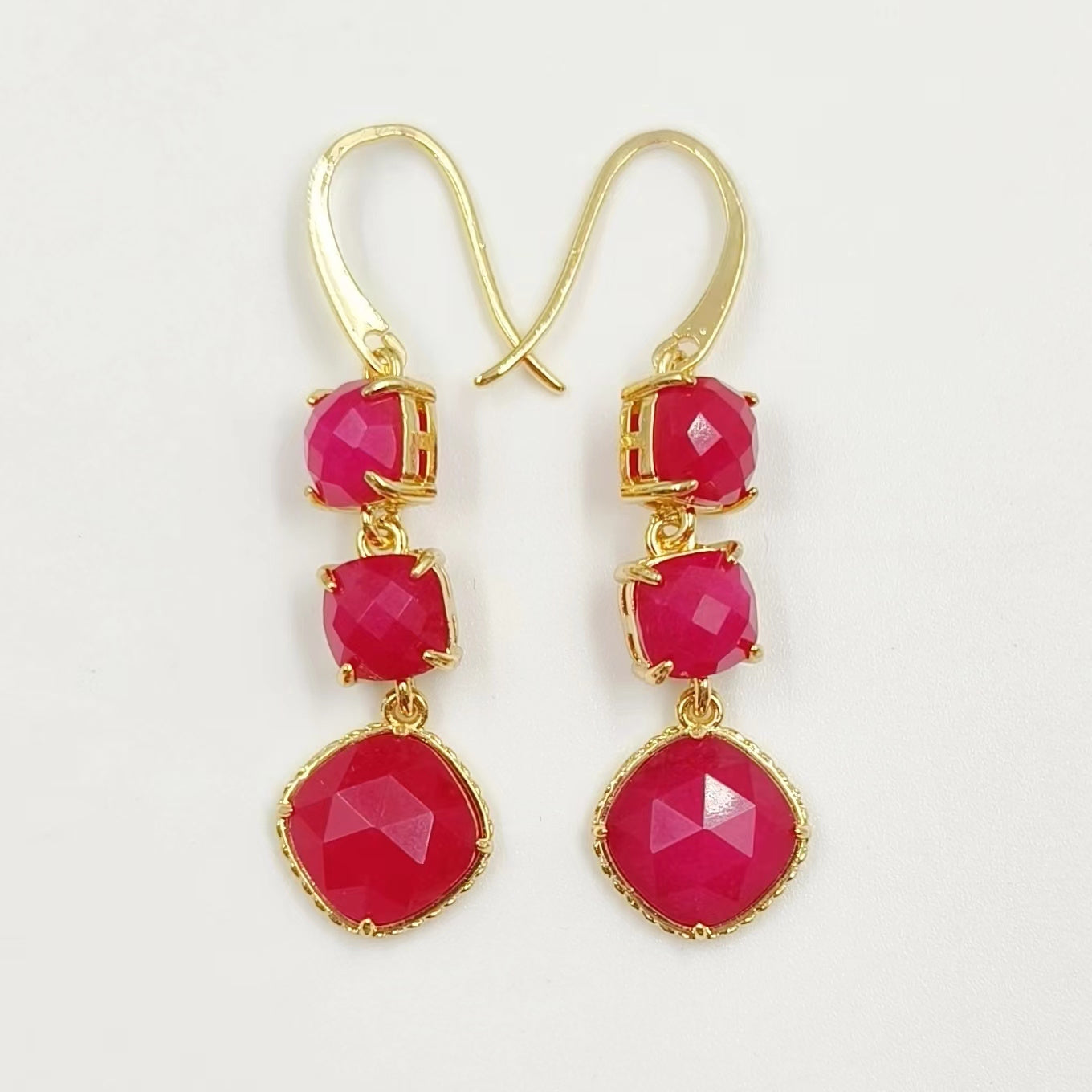 WT-E734 Elegant Colorful Gemstone Wire Wrapped Long Charming in Drop Earrings Women Triple Pendant Earrings