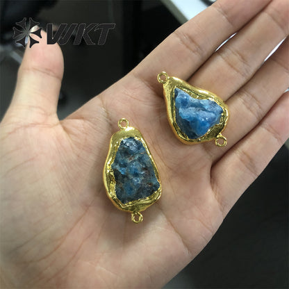 WT-C302 Best High Quality Yellow Crystal Spodumene Blue Apatite Pendant Stone Connector Beauty for Women As a Gift always Nice