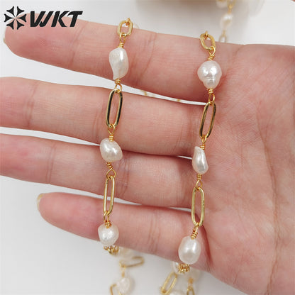 WT-RBC211 Newest Gold Plated Freshwater Pearl Mix Chain Jewelry Finding for Making Bracelet or Necklace Women Jewelry Chain