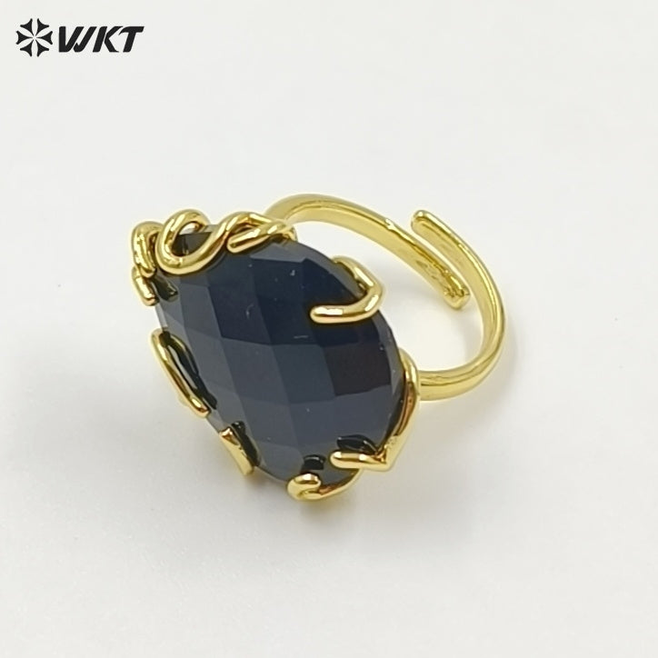 WT-R608 Wholesale Simple Style Gold Electroplated Natural Gemstones Waterdrop Shape Rings For Dance Party Matching Jewelry