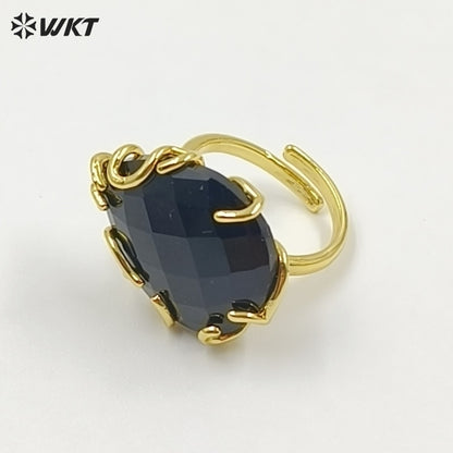WT-R608 Wholesale Simple Style Gold Electroplated Natural Gemstones Waterdrop Shape Rings For Dance Party Matching Jewelry