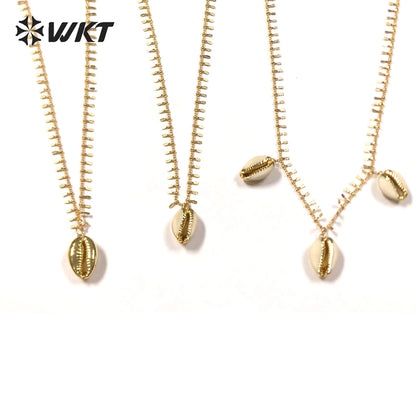 WT-JN175 Brass Necklace 18k Gold Plated Delicate Elegant Women Necklace White Cowrie Pendant Cowrie Necklace