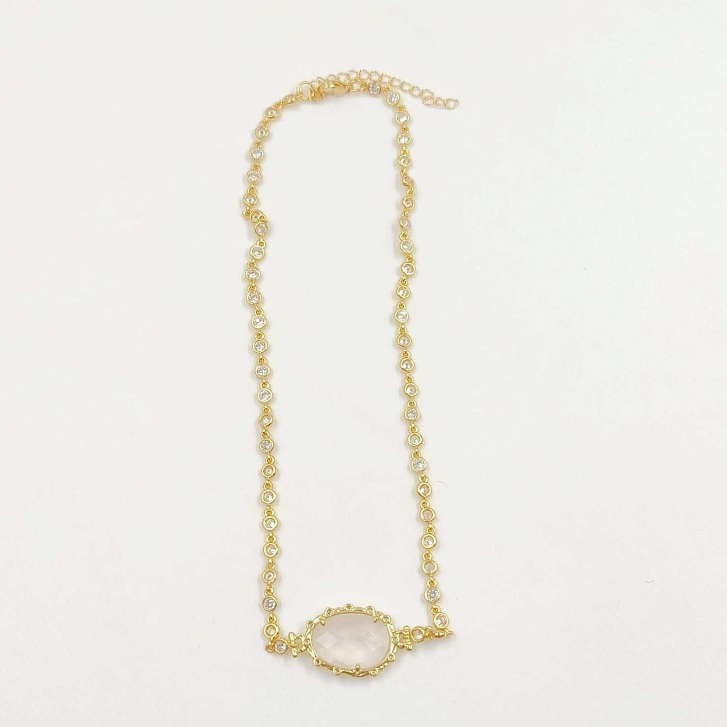 WT-N1430 16+2inch Extend Chain Long Cubic Zircon Natural Stone Necklace Gemstone Casual Long Statement Necklace