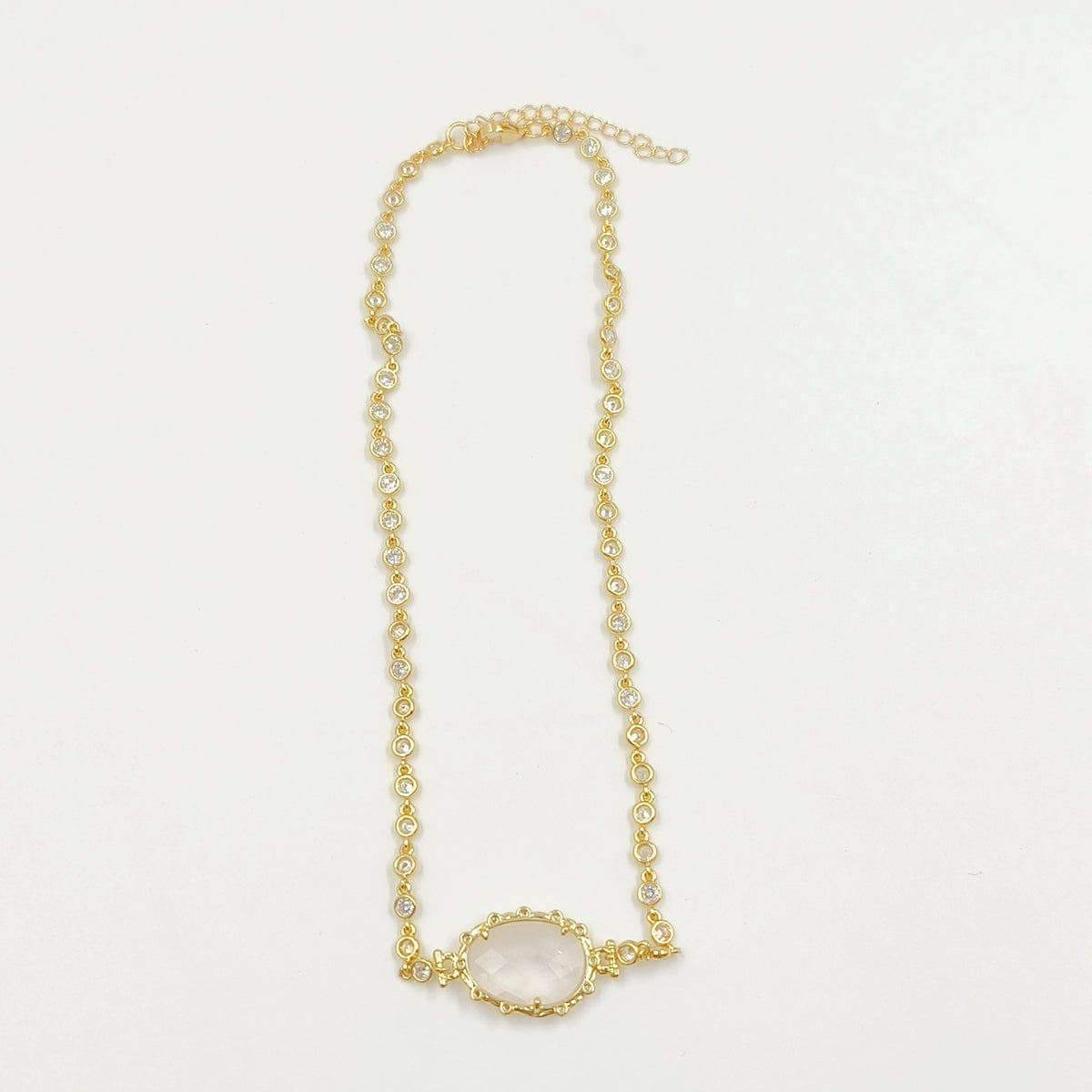 WT-N1430 16+2inch Extend Chain Long Cubic Zircon Natural Stone Necklace Gemstone Casual Long Statement Necklace