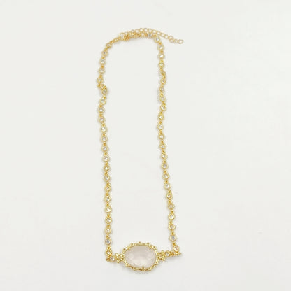 WT-N1430 16+2inch Extend Chain Long Cubic Zircon Natural Stone Necklace Gemstone Casual Long Statement Necklace