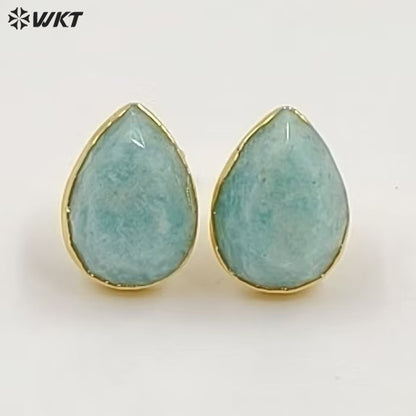 WT-E800 Fashion Classical Gold Plated Various Natural Gemstones Waterdrop Shape Earrings As Lady Elegant Jewelry Decoration