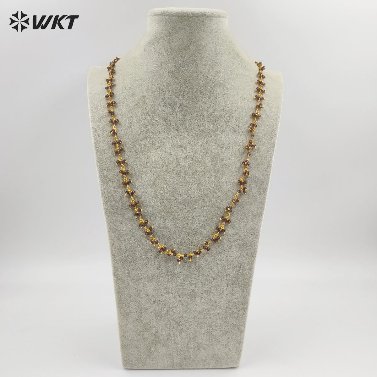 WT-RBC228 Wholesale New Fashion 18K Gold Plated Resist Tarnishable Purple Amethyst Charming Beads Chain for Necklace Design