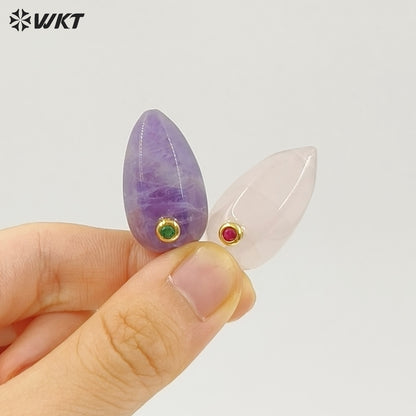 WT-P2048 Exquisite Unique Design Natural Gemstones Setting In Zircon Waterdrop Shape Pendants As Female Necklace DIY Accessory
