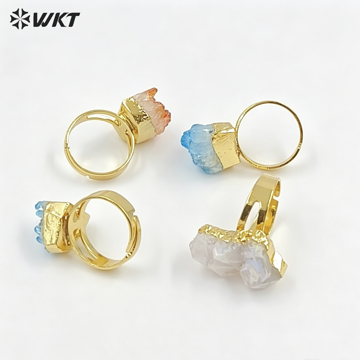 WT-R244 Exclusive Newest Aqua Aura Ring 18k Adjustable Natural Healing Crystal Quartz Cluster Aura Ring Fashion Women Stone Ring