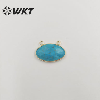 WT-P1849 Wholesale Fashion Gold Plated Oval Faceted Bezel Natural Sun Stone Pendant Unique Double Loops Jewelry Pendant