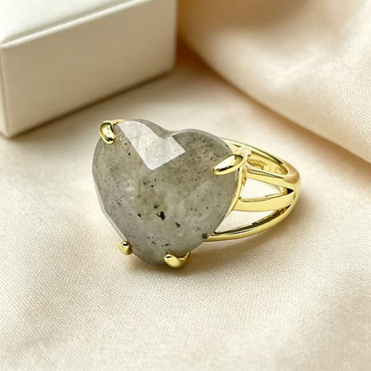 WT-R616 Trendy Romantic 18K Gold Plated Colorful Natural Gemstones Faceted Heart Shape Rings As Lady Anniversary Jewelry Present