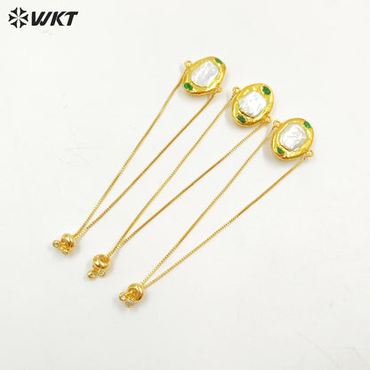 MPB105 Wholesale Fashion Gold Plated Adjustable Box Chain Connect Freshwater Pearl Charm Bracelet