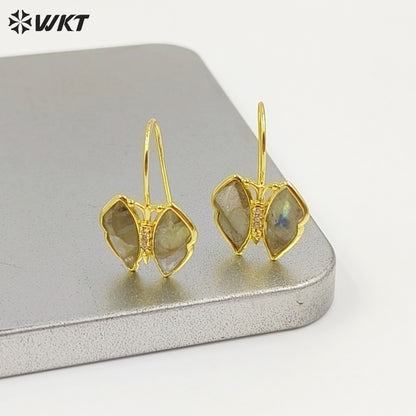 WT-E825 Exquisite Fashion Gold Plated Natural Gemstones Butterfly Shape Little Earrings As Lady Lovely Elegant Jewelry