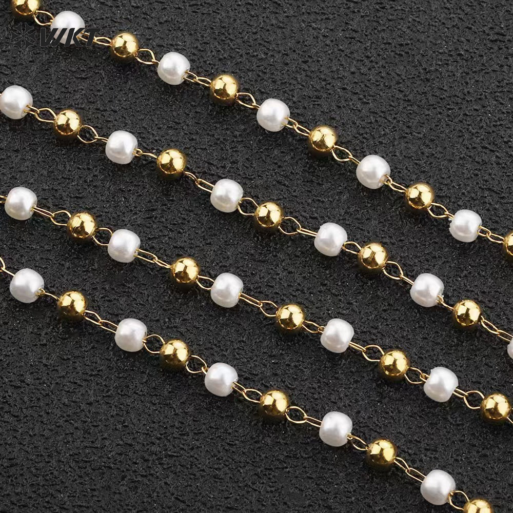 WT-RBC244 Delicate and Elegant Natural Stone & Pearl 18K Gold Rosary Beads Chain for Men and Women As Party Decoration Jewelry