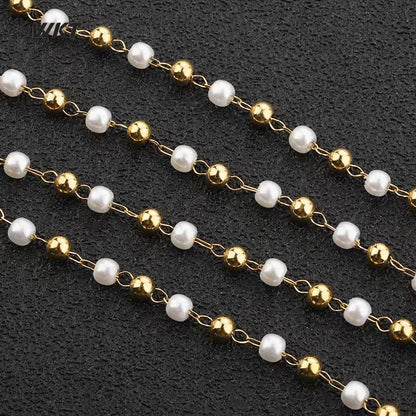WT-RBC244 Delicate and Elegant Natural Stone & Pearl 18K Gold Rosary Beads Chain for Men and Women As Party Decoration Jewelry