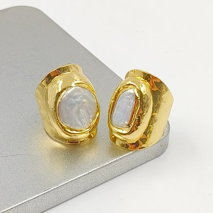 WT-R328 Classic Unique Each One Is Different Shell Jewelry in Gold Plated Adjustable Women's Fine Natural Freshwater Pearl Rings