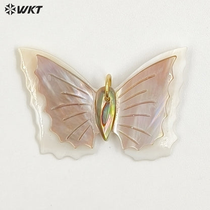 WT-JP462 High Quality Colorful Double Layers Natural Shell Butterfly Shape Gold Pendants For Lady Gifts DIY Accessories