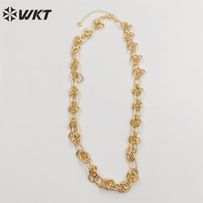 WT-BFN043 Wholesale 18k Real Gold Plated Metal Knotted Chain Necklace Women Fashion Locomotive Necklace Unisex Chunky Jewelry