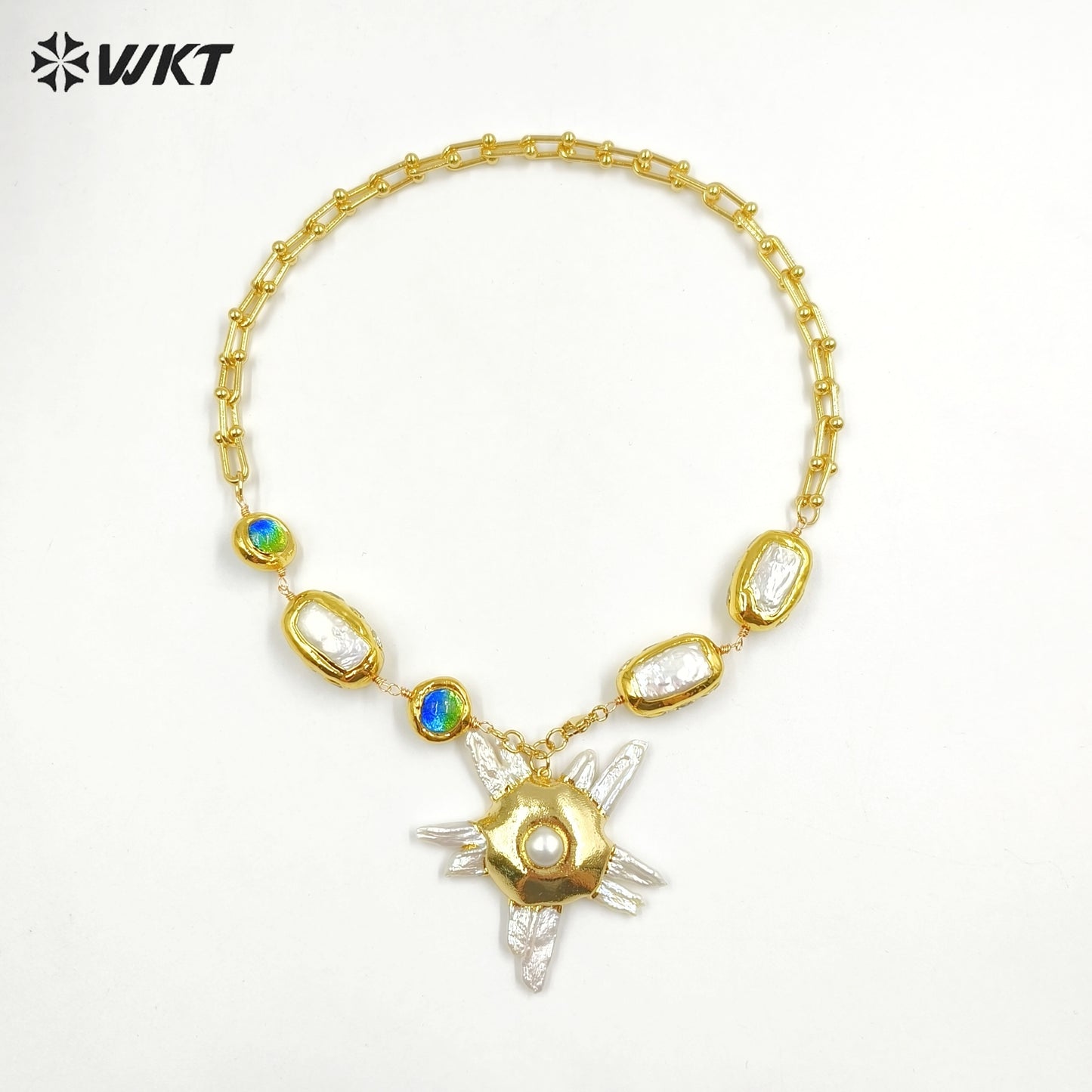 WT-JN256 Amazing Gorgeous Freshwater Pearl Chain Big Pendant Handmade Beads Necklace in 19 Inch Long