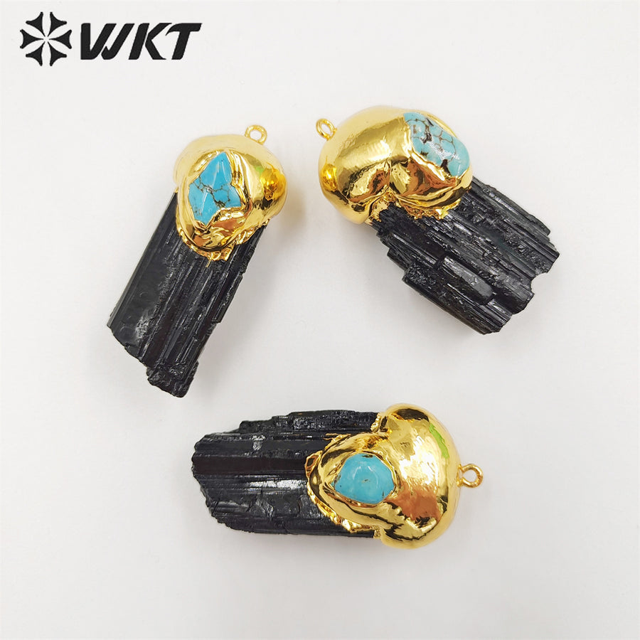 WT-P1859 Wholesale Fashion Gold Plated Natural Black Tourmaline Pendants Hot Energy Genuine Stone Pendant for Necklace
