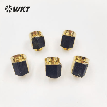 WT-R422 Women Beautiful Energy Black Tourmaline Stone Ring 18k Real Gold Plated Natural Stone Wide Birthday Gift Ring