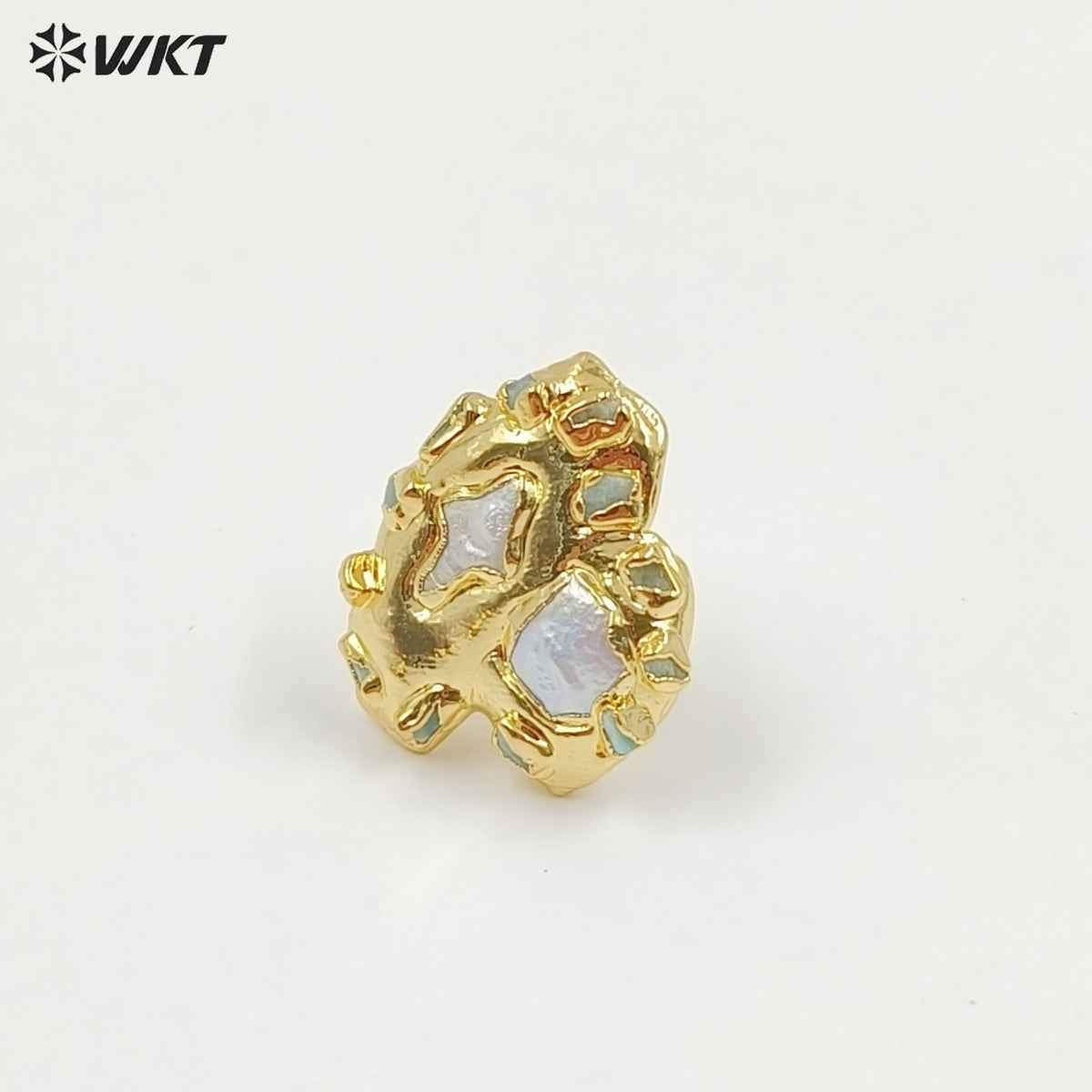 WT-MPR149 Exquisite Luxury Gold Plated Cross Square Natural Freshwater Pearls And Little Stones Women Ring For Wedding Gift