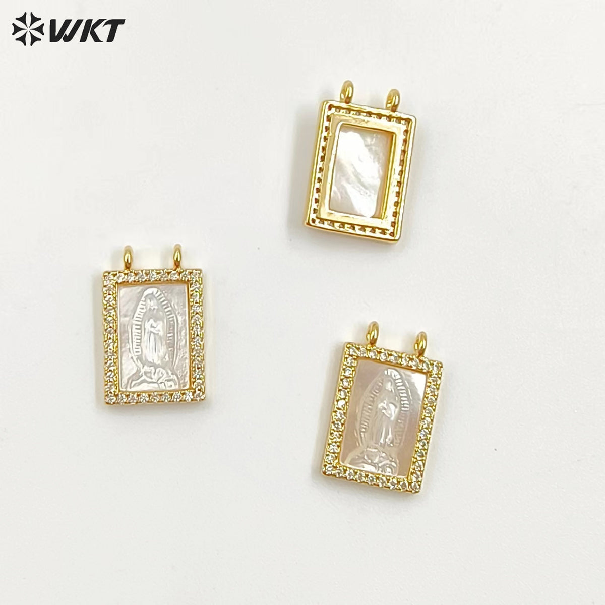 WT-MP224 WKT Precious Gold Handmade Well-proportioned Micro Pave Pendant Natural Pearl Shells with Zircon Religion Jewelry