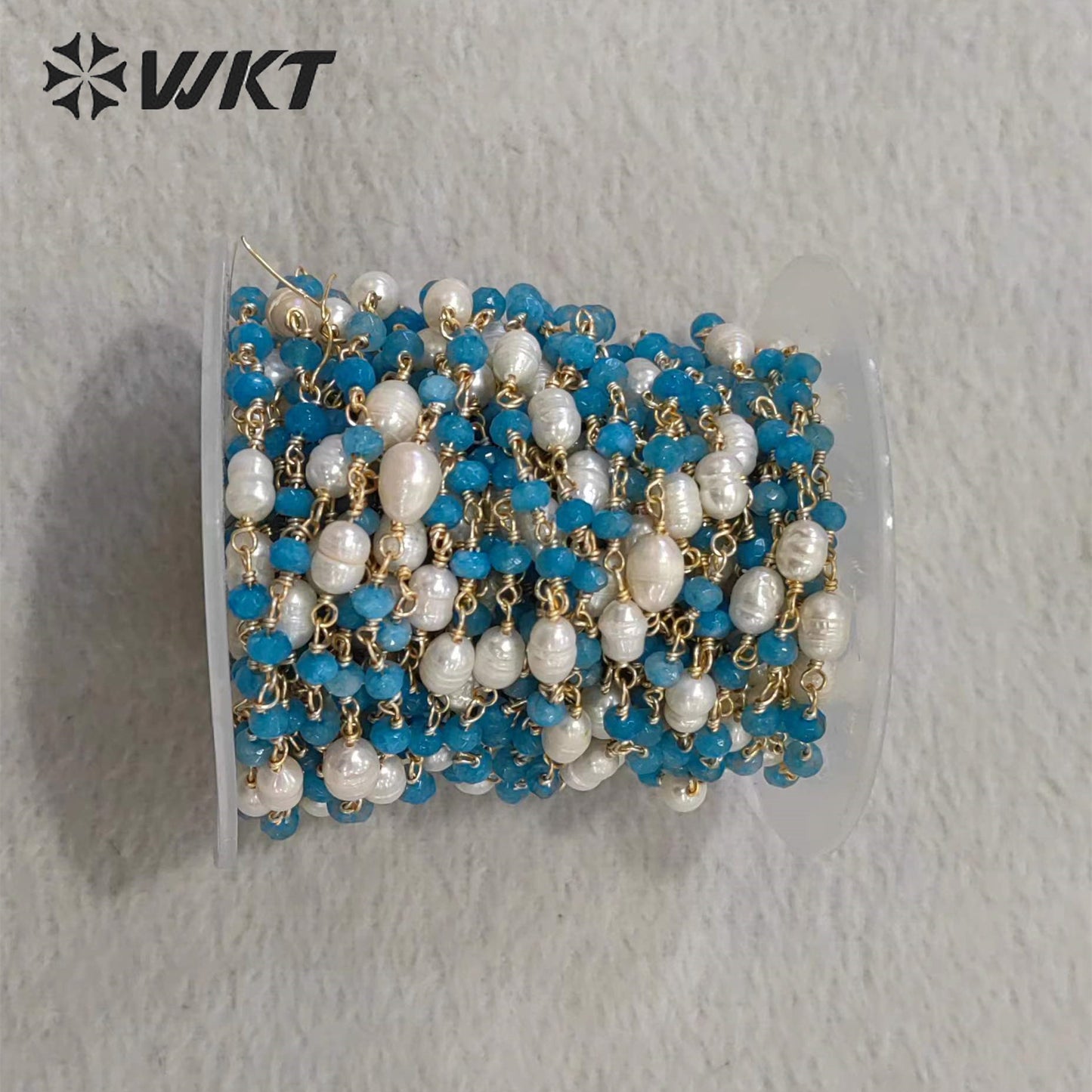 WT-RBC225 Wholesale New Arrival Exquisite Brass Chain Gold Plated Stone & Pearl Shell Shape Sell by Meter Handmade Metal Chain