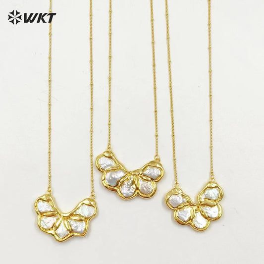 WT-JN268 Wholesale Fashion Gold Plated Natural Irregular Freshwater Pearl Pendant Necklace for Lady Gift in Gorgeous