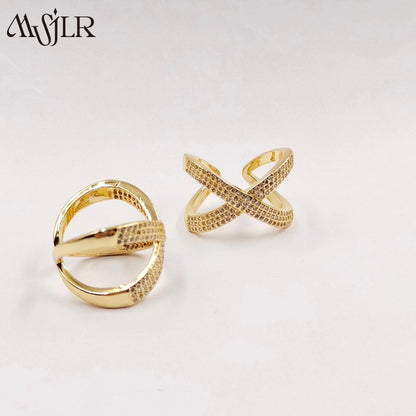 WKT-MVR054 Popular European and American Double Circle Shape Colorful Zircon Ring Female Handpiece Open Ring