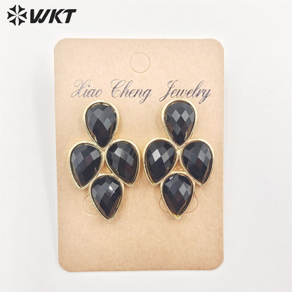WT-E704 Newest Fashion Gold Electroplated Multi Gemstone Studs Earrings Gorgeous Women Water Drop Lapis Quartz Wedding Earrings