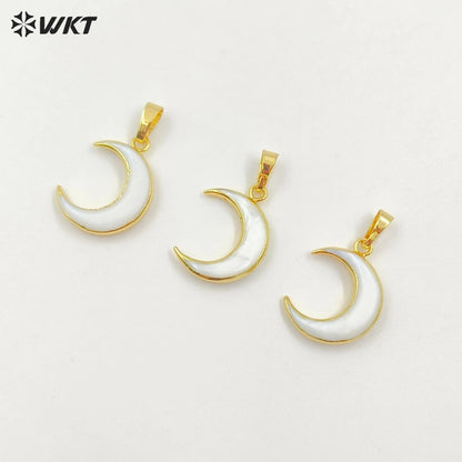 WT-P956 New Arrival Wholesale Natural White Shell Pendant,24k Real Gold Electroplated Moon Shell Pendant for Gift