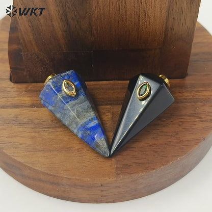 WT-P2093 Popular Sale Zircon And Natural Gemstones Geometric Faceted Shape Gold Pendants For Handmade Necklace Jewelry DIY