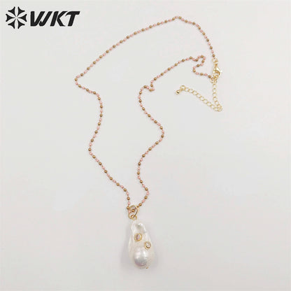 WT-JN091 White Baroque Pearl Necklace Pearl With CZ&Gemstones Beads Charm Women Fashion Necklace Jewelry Colorful Necklace