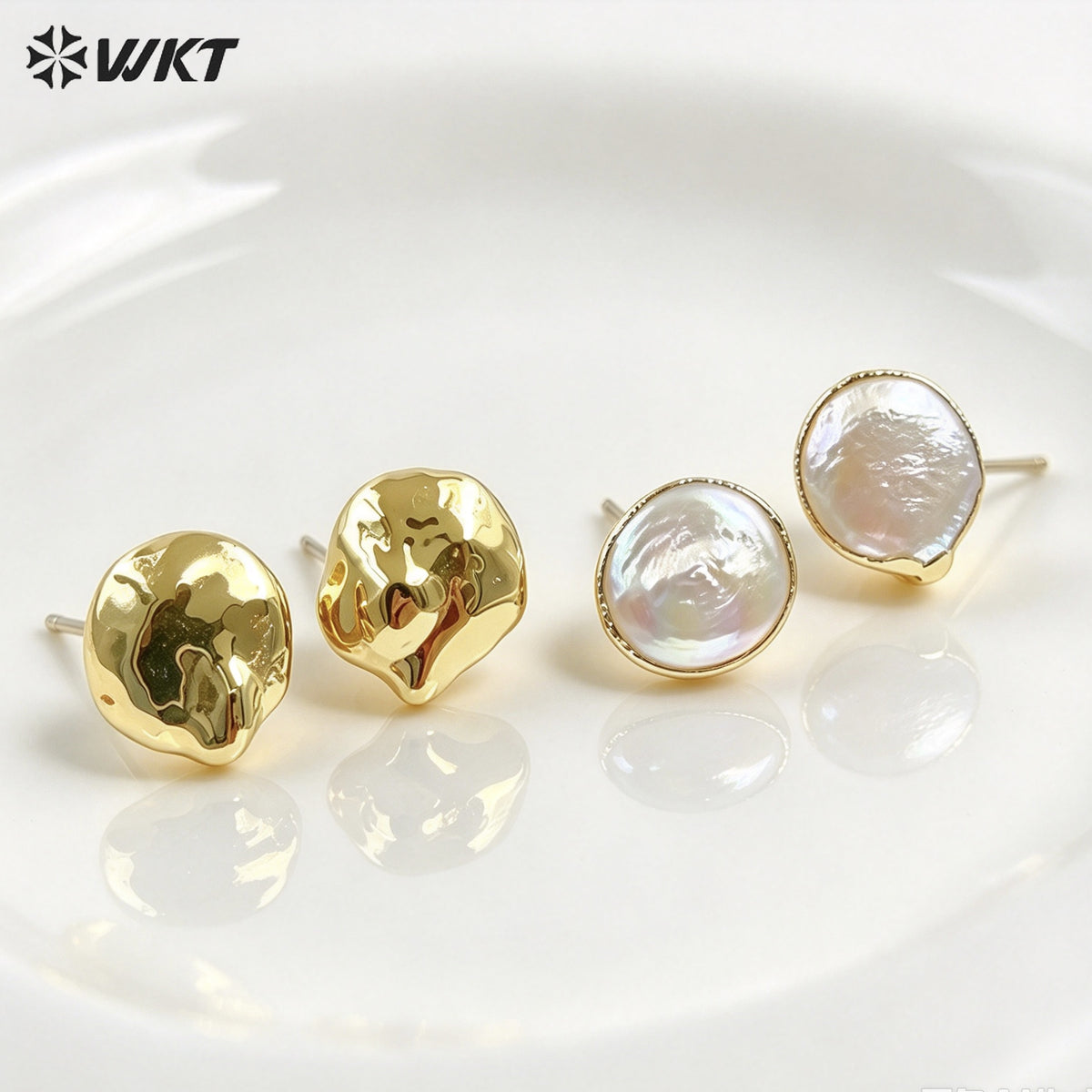 WT-MPE104 Latest Style Irregular Pearl Natural 18k Gold Plated Gift Weeding 10mm Romantic Pendant Earrings