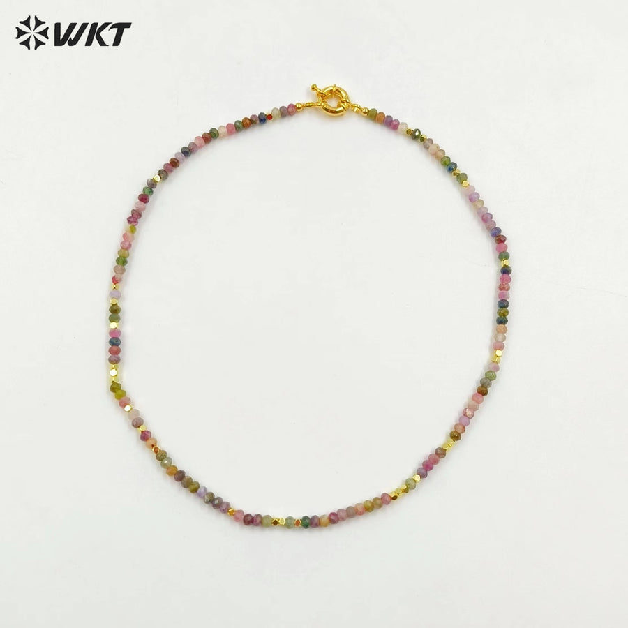 WT-N1443 WKT Best 2023 Newest Natural Aura Cluster Quartz Necklace Women Simple Hoop Aura 3MM Stone Beads Necklace