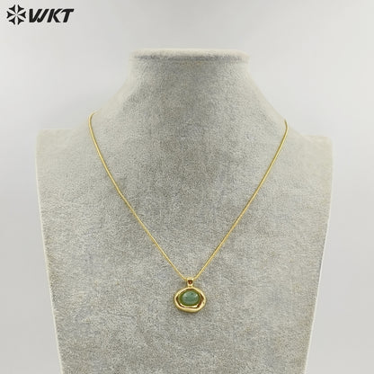 WT-N1496 The New Listing Trendy Gold Plated Fine Chain Natural Gemstone Round Pendant Necklace As Ladies Birthday Gift