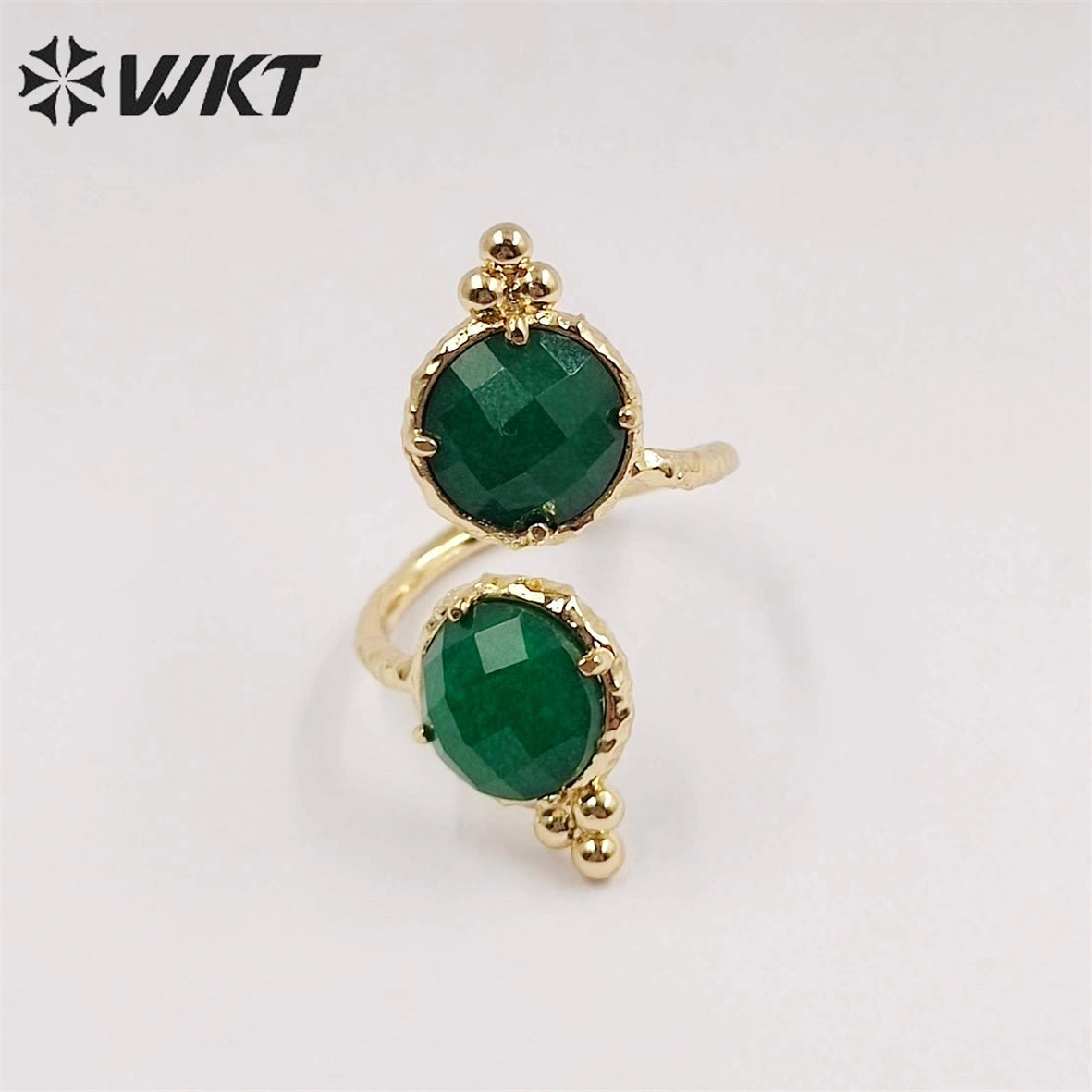 WT-R465 Newest Fashion Double Stone Cocktail Party Ring 18k Real Gold Plated Round Stone Anneversary Women Ring Hot INS Stone
