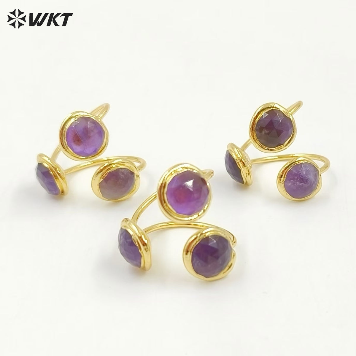 WT-R561 Beautiful Stylish 18K Gold Plated Round Opening Adjustable Natural Gemstone Cocktail Ring for Women Attending Party