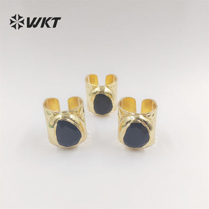 WT-R321 Wholesale Can Adjust Women Wide Band Personalized Ring Bezel Setting Band With Lot Multi Natural Crystal Stone Rings