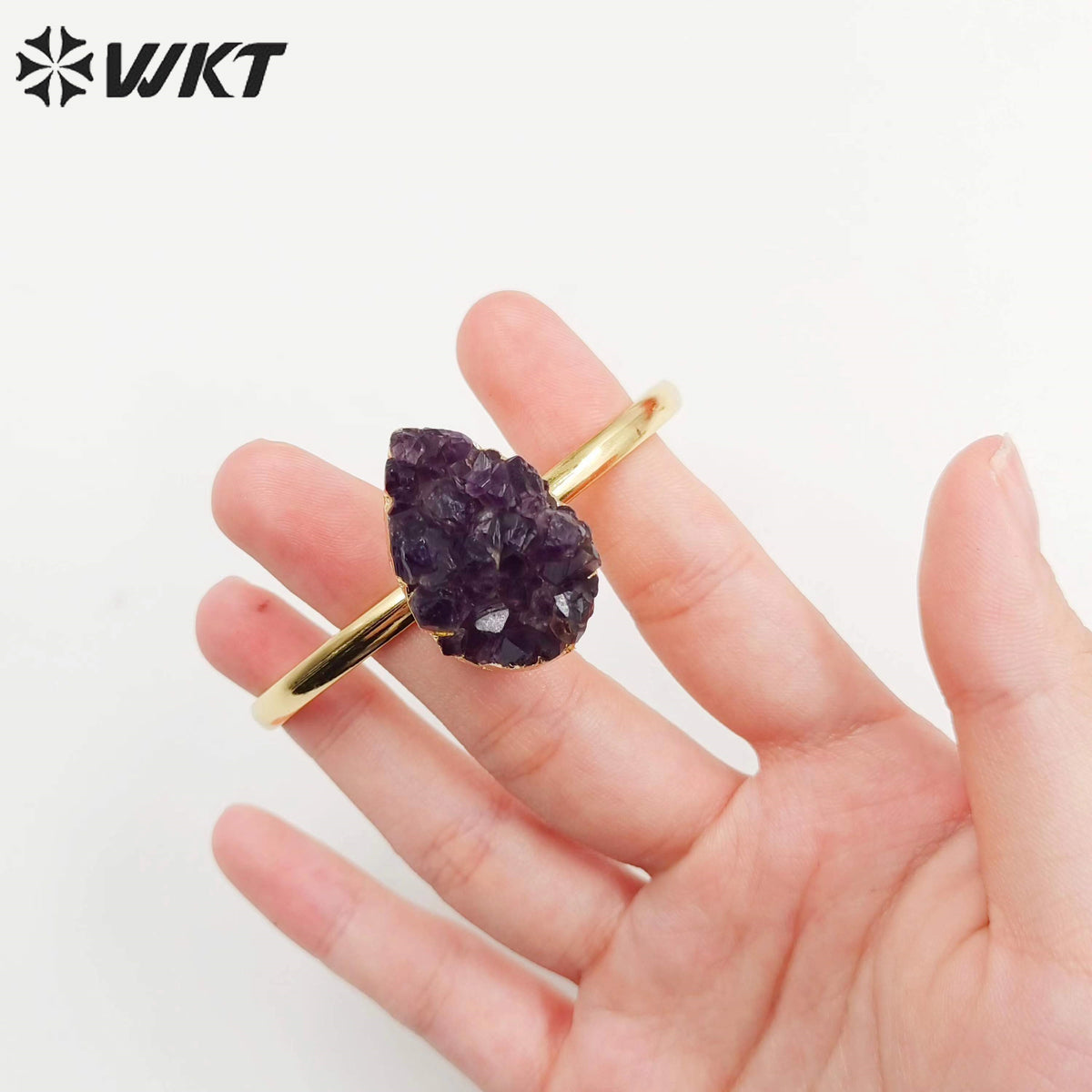 WT-B173 Exclusive Natural Amethyst Singles Stone Bangles in Adjustable Size, Amethyst Teardrop Stone Bangles
