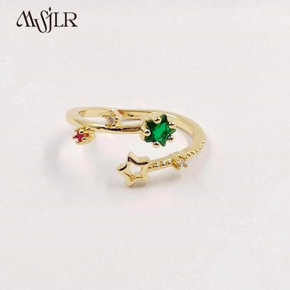 WKT-MVR058 Popular European and American Star Irregular Shaped Colorful Zircon Ring Female Handpiece Open Ring