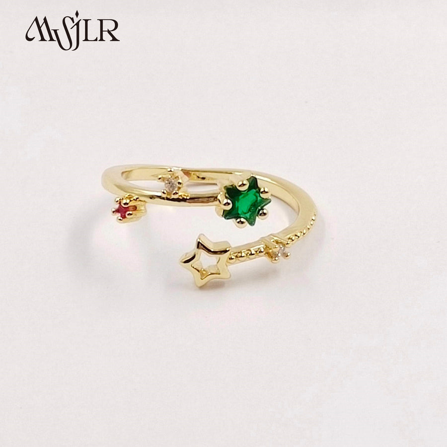 WKT-MVR058 Popular European and American Star Irregular Shaped Colorful Zircon Ring Female Handpiece Open Ring