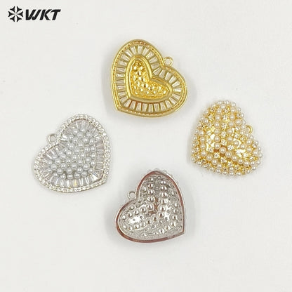 WT-MP315 Beautiful Brass With Artificial Pearl Heart Shape Gold And Silver Colors Pendant Wholesale DIY Necklace Accessories