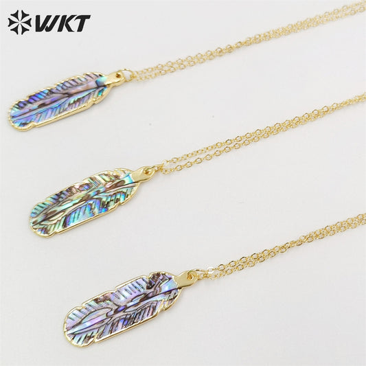 WT-N1034 WKT Necklace Fashion 18k Real Gold Plated Jewelry Popular Feather Shape Abalone Shell Necklace Pauwa Necklace