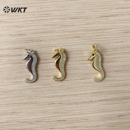 WT-MP324 Exquisite Gold Plated Yellow Brass And Zircon Ocean Series Seahorse Shape Metal Lovely Pendants As Handmade Findings