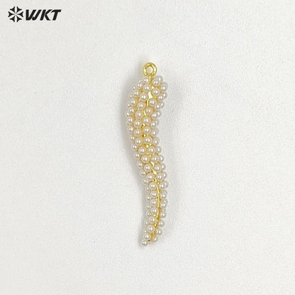 WT-MP317 Lovely Little Charm Gold Plated Brass With Artificial Pearl Hot Pepper Shape Pendant For Necklace Jewelry Handmade