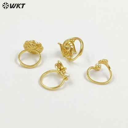 WT-MPR156 Top Fashion Multi Designs 18K Gold Electroplated Adjustable Size Pearl Rings For Women Daily Decorative Jewelry