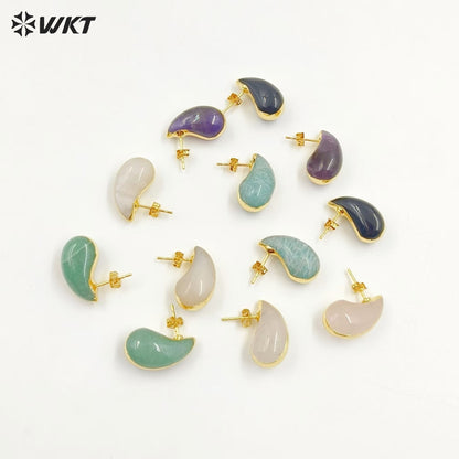 WT-E775 New Innovations Cute Style Drop Shape 18K Gold Plated Natural Gemstone Gentle Earrings for Sweet Girls As Special Gift